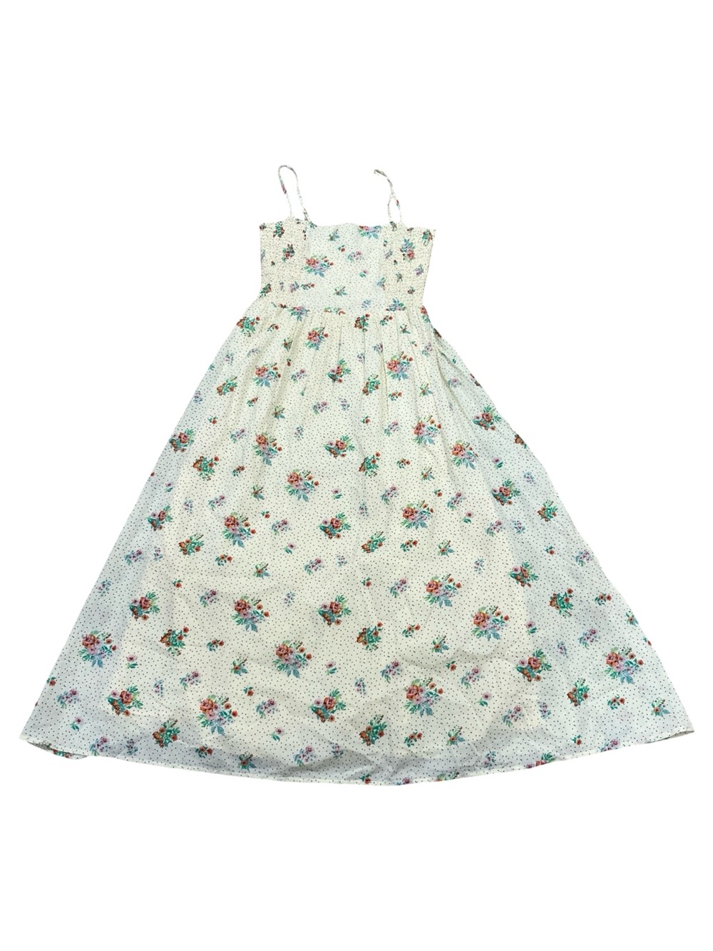 Cream Floral Polka Dot Smocked Maxi Dress Cottagecore Romantic Small NWT - Picture 6 of 9